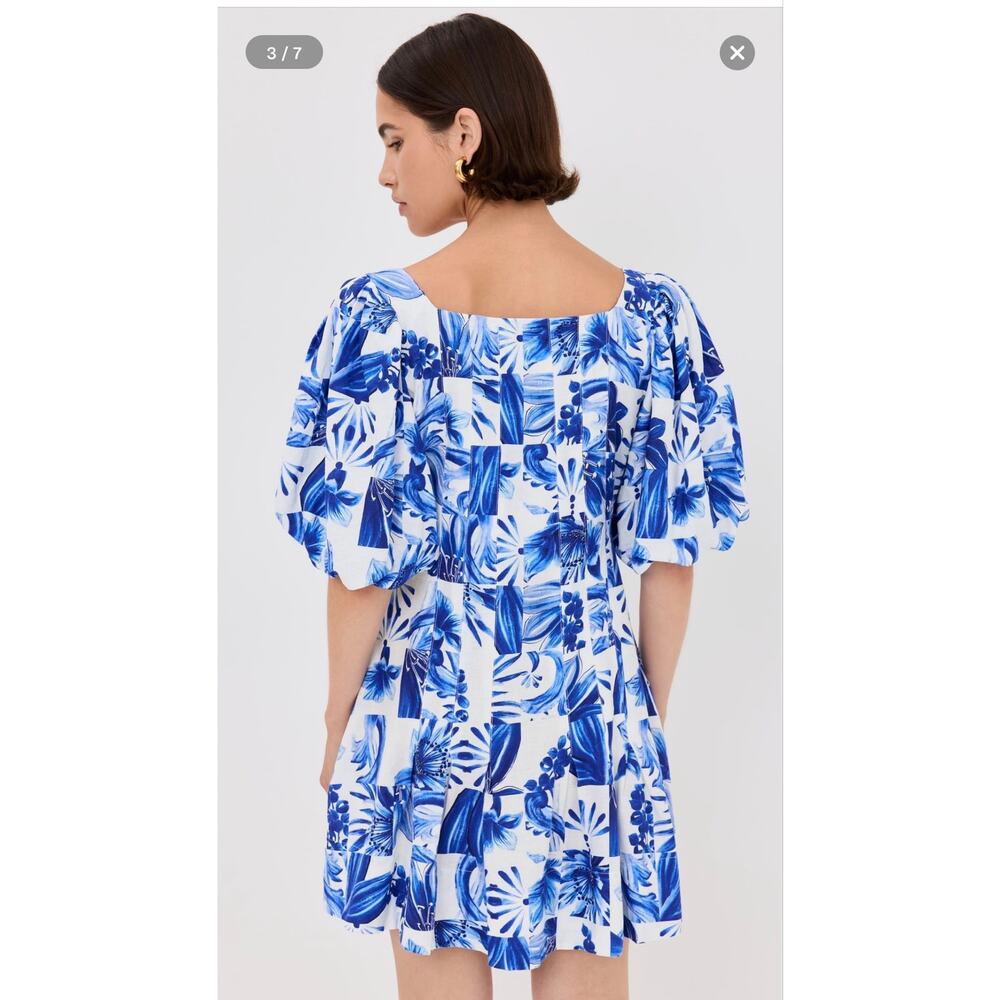 FARM Rio Women's XS Off-White Blue Garden Tiles Plaid Mini Dress SOLD OUT - Picture 2 of 9